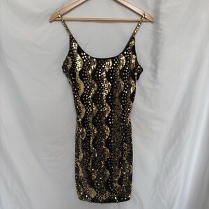Alex Evenings Black and Gold Sequin Slip Dress Size 4